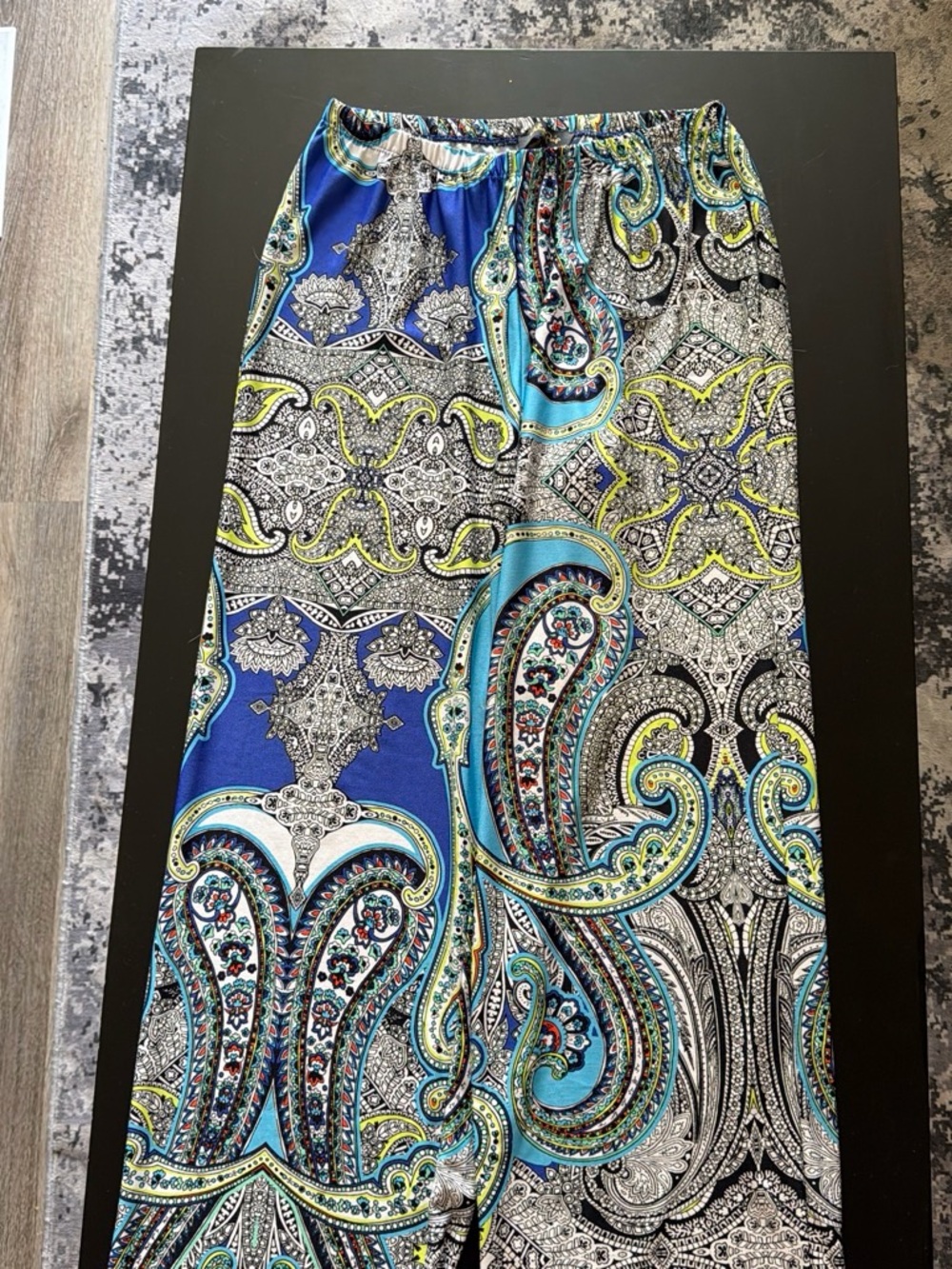 Melissa Paige Blue Paisley Wide Leg Pants with Turquoise & Green Accents